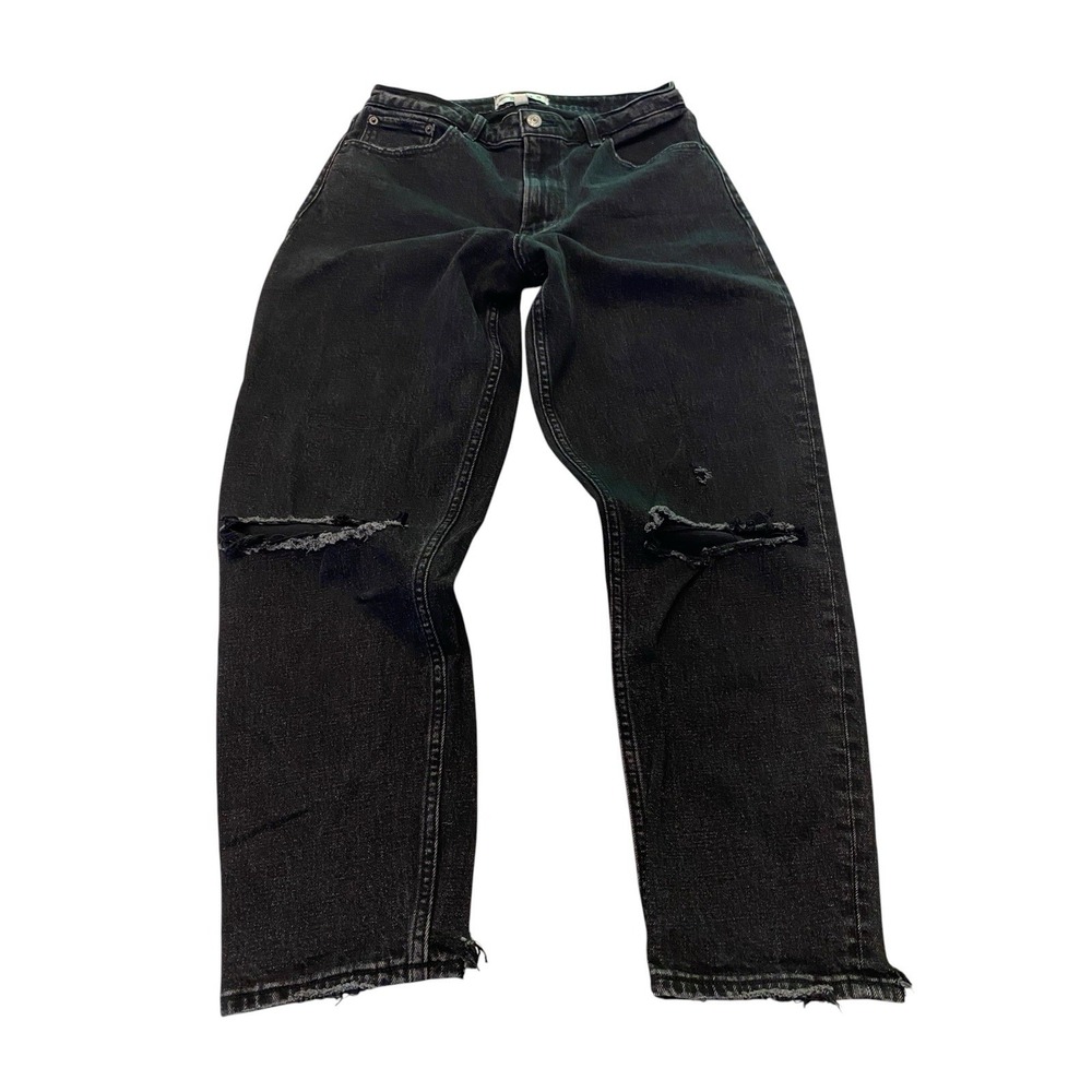 Abercrombie & Fitch Curve Love High Rise Mom Jeans Distressed Black 28/6R